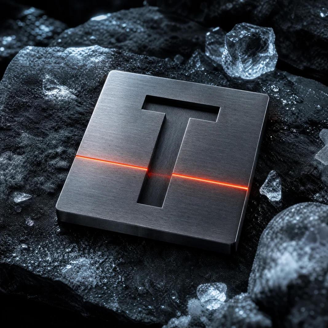 A steel tile engraved with the letter T