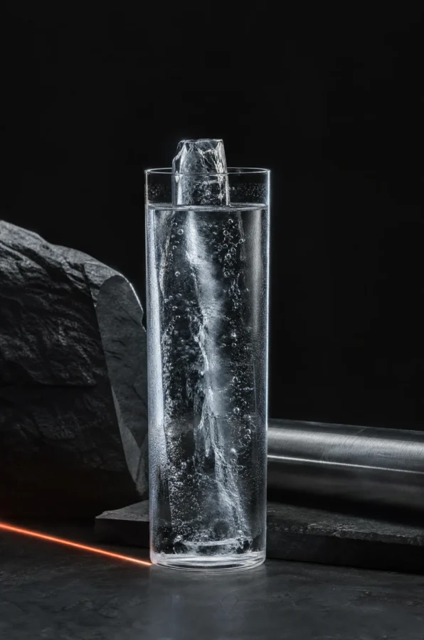 A tall highball glass with a clear ice spear