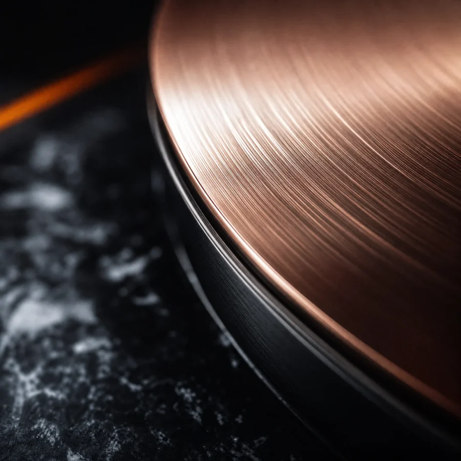 Macro of copper-tone plated metal