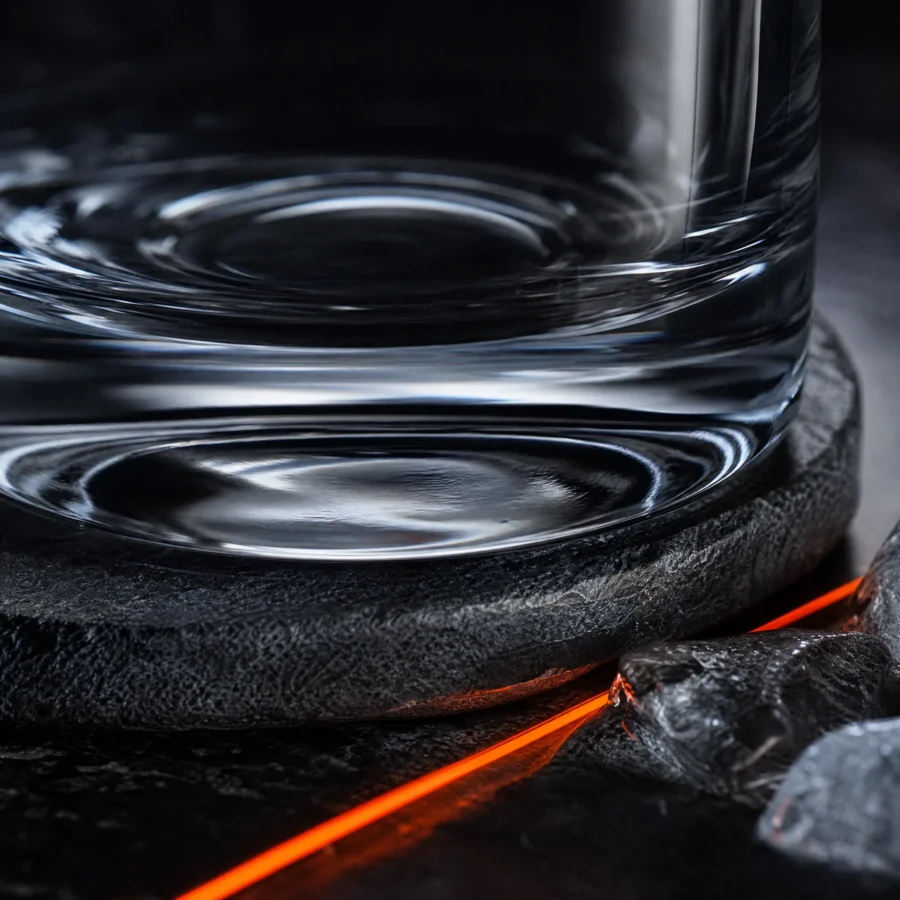 Macro of a thick glass tumbler base