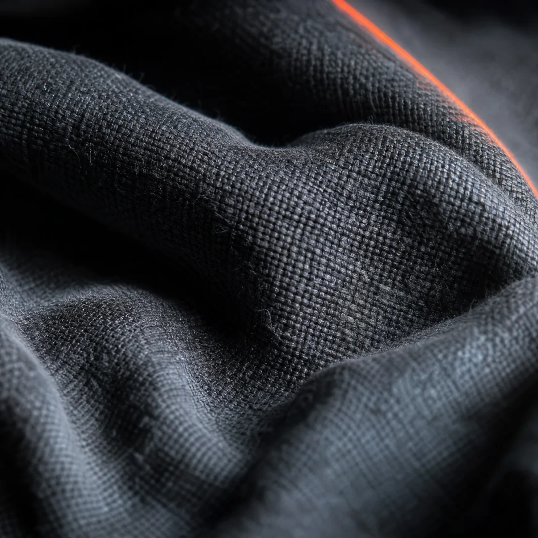 Macro of a slate grey linen-blend weave