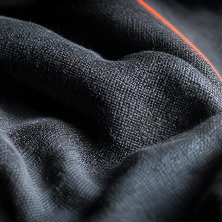 Macro of a slate grey linen-blend weave