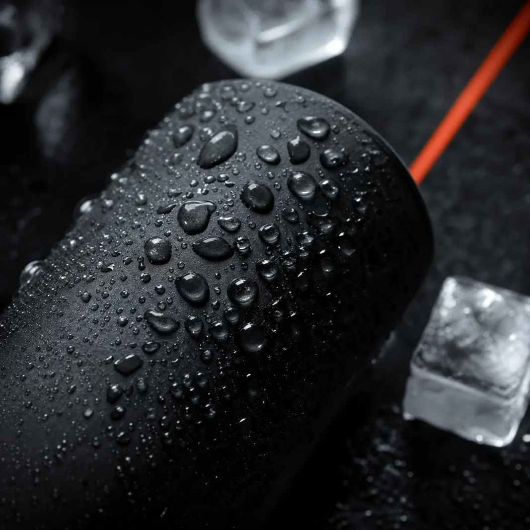 Macro of black silicone with water droplets