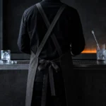 Linen-Blend Cross-Back Apron — in use